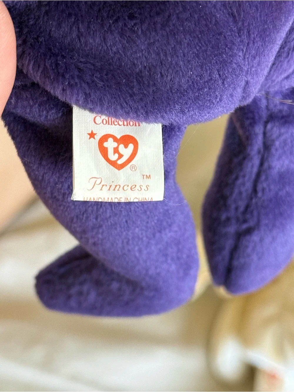 Ty Princess Purple Plush Bear Small Pet Toy with Embroidered Flower